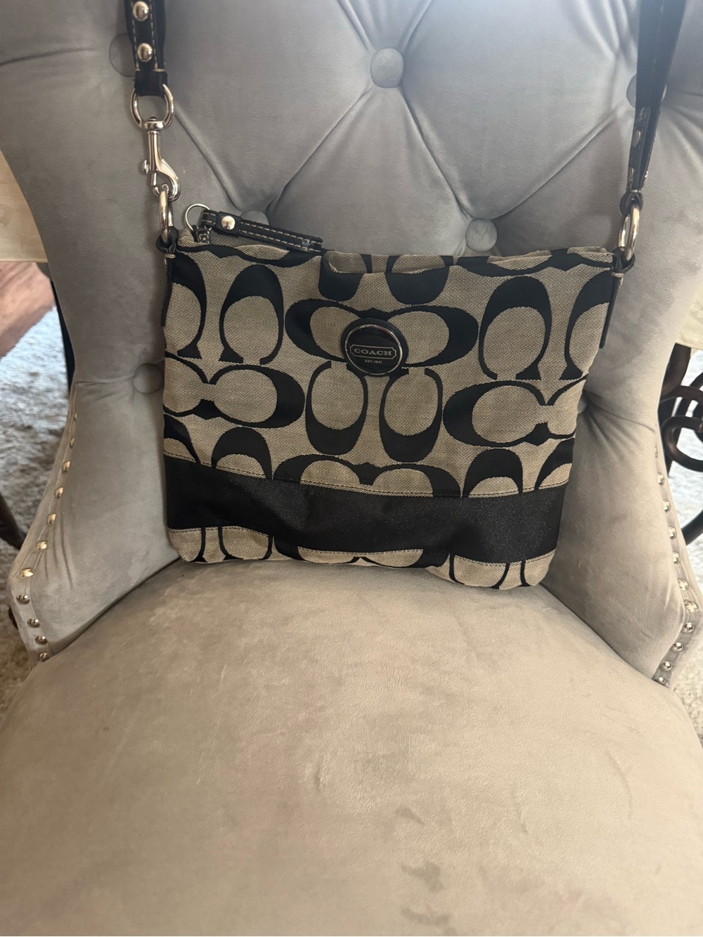 Coach Black and Tan Signature Jacquard Crossbody Bag